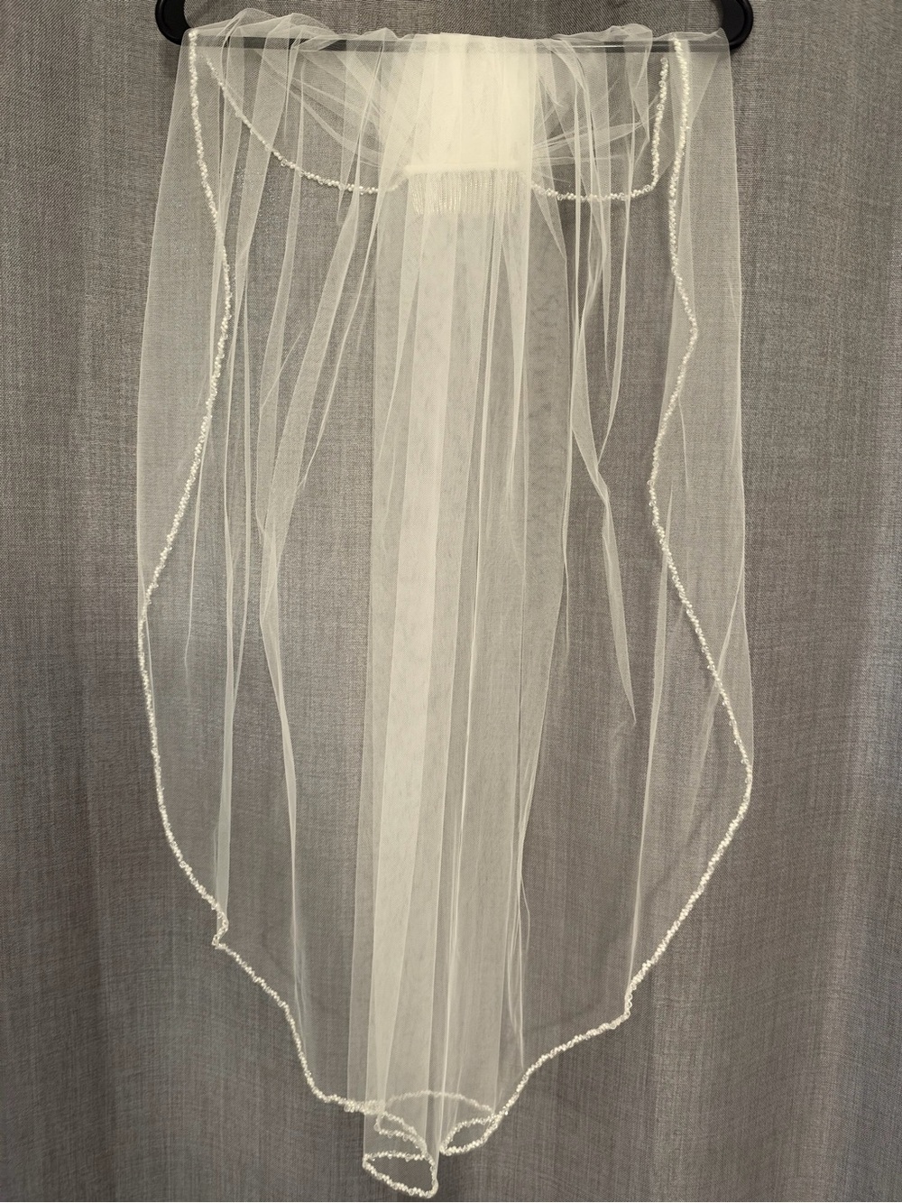 Classic White Bridal Veil with Beaded Edge